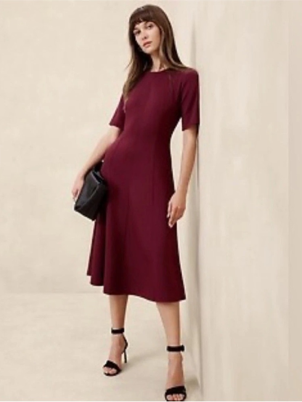 NWT Banana Republic Soft Touch Scuba Seamed Midi Dress, Bright Wine, Size Small